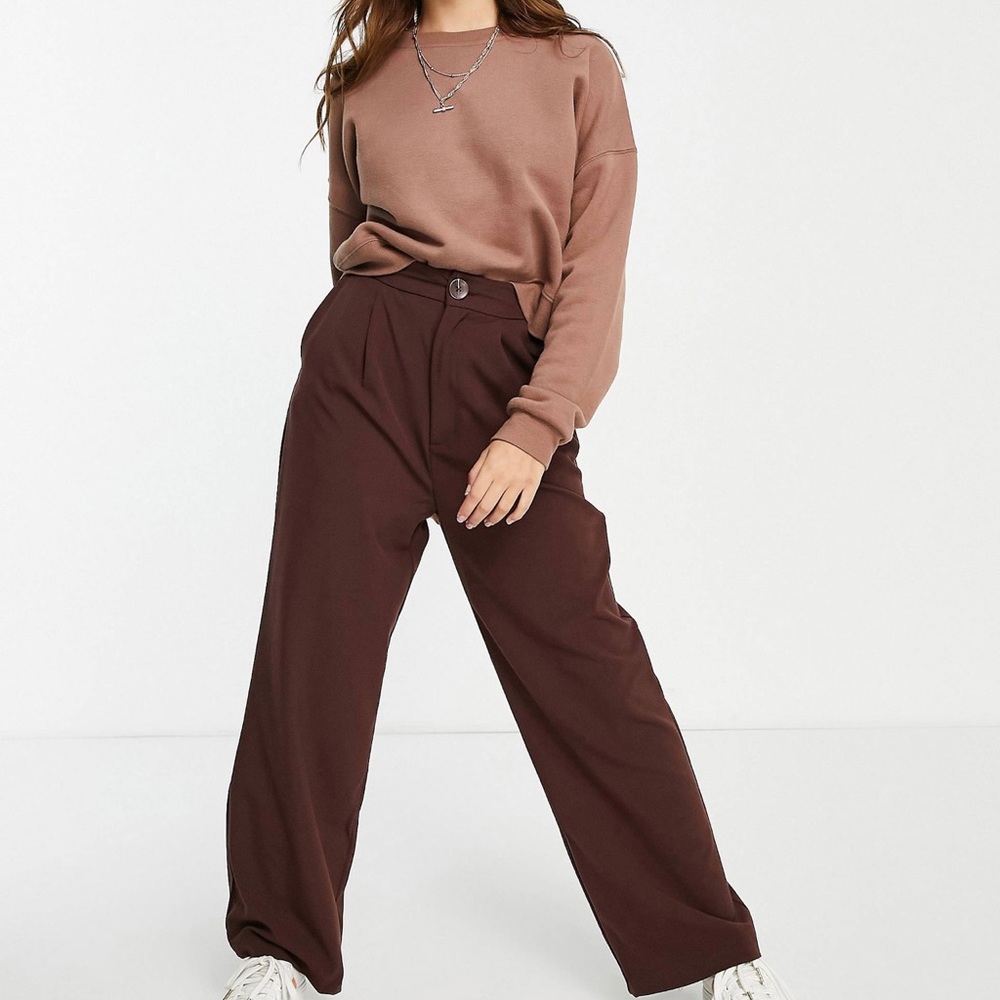STRADIVARIUS PETITE Wide Leg Relaxed Dad Pants in Brown, US 2, NWT - Never Worn